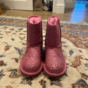 UGG Girls Pink Glitter Patterned Winter Boots